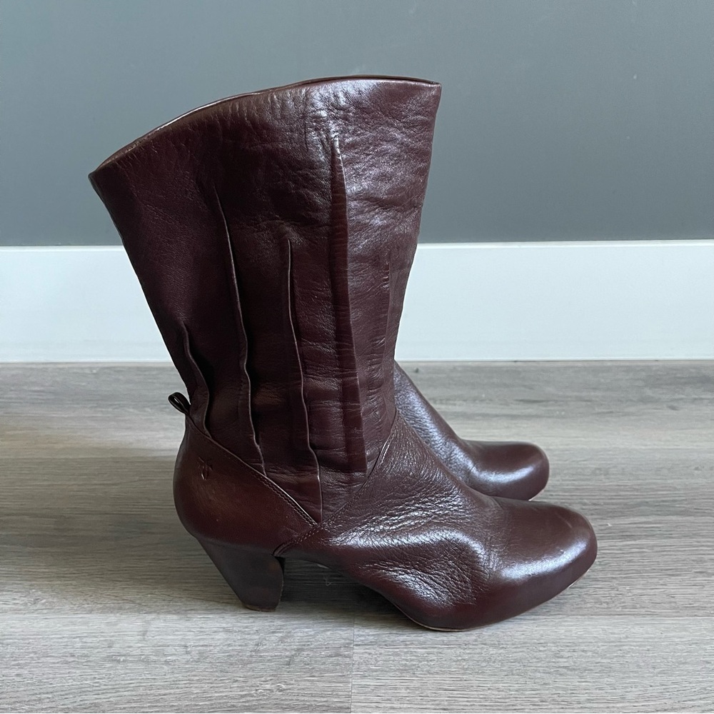 Frye Lisa 8L Pleated Leather Boots Oxblood Brown Cowboy Western Ranch Country - Picture 4 of 8